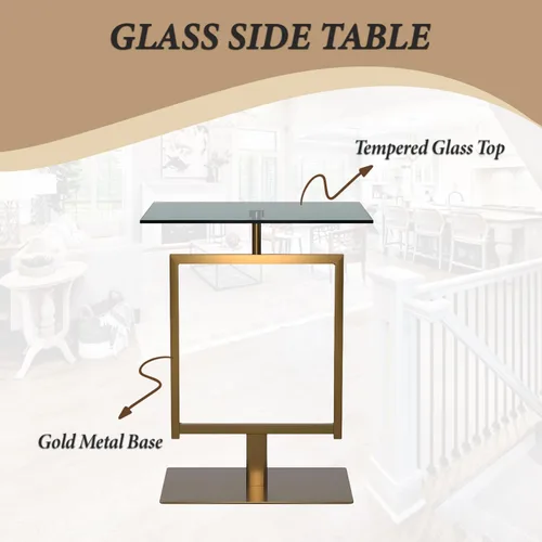 Vista 8 de Kings Brand Furniture Molein - Mesa auxiliar, base de metal dorado con parte superior de vidrio templado, moderna mesa rectangular con pedestal