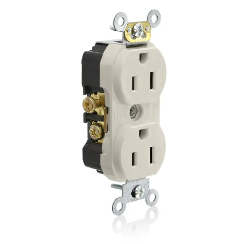 Vista 2 de Leviton Receptáculo dúplex resistente, 15 amperios, 125 voltios, cable lateral, grado de especificaciones comerciales, sin abrazaderas, Negro