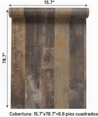 Vista 7 de VaryPaper Papel tapiz de madera rústica despegable y adhesivo de 15.7''x78.7'', papel de contacto de madera marrón para encimeras, impermeable