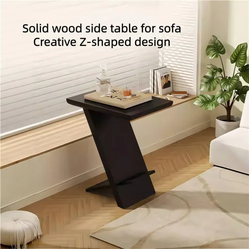Vista 3 de Mesa auxiliar moderna de madera, mesita de noche en forma de Z, mesa de sofá/mesas auxiliares para sala de estar, dormitorio, balcón