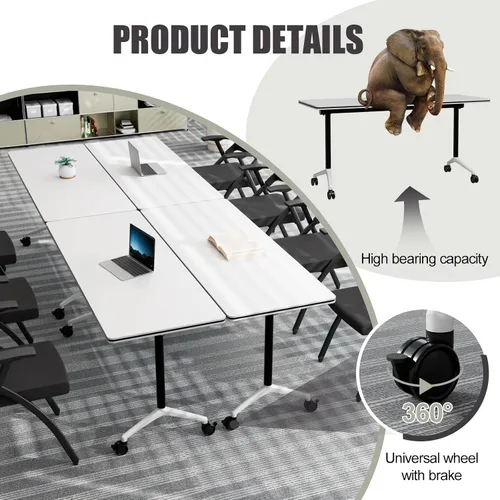 Vista 7 de Mesa de conferencias plegable, mesa modular moderna para sala de conferencias con ruedas para 8-16 personas, mesas de entrenamiento plegables