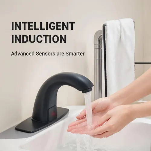 Vista 2 de Grifo de baño sin contacto con sensor automático de movimiento, llaves de fregadero con cubierta de agujero y mezclador de temperatura, llave