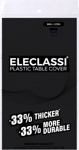 Vista 4 de Eleclassi Negro Paquete de 12 Manteles Redondos de Plástico Desechables Premium - Manteles de Mesa de Plástico Redondos de 84 Pulgadas para Fiestas