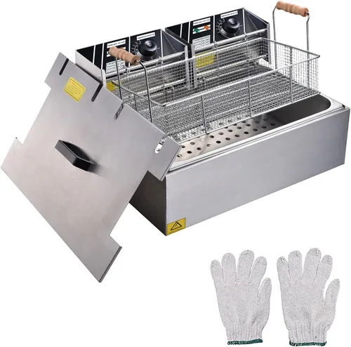 Vista 3 de Ampersand Shops - Freidora eléctrica comercial de 20 litros con cabezales eléctricos duales para papas fritas, maíz, perros, pollo frito, calidad