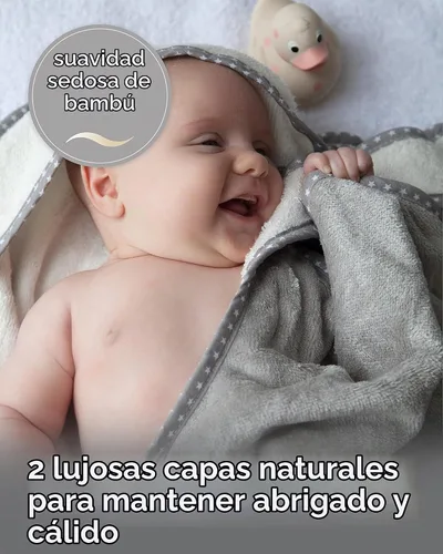Vista 3 de Cuddledry Toalla de baño para bebé manos libres, algodón lujosamente suave y viscosa derivado de bambú con capucha toalla de bebé Toalla de Gris