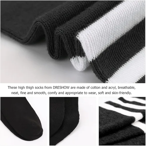 Vista 5 de DRESHOW Extra Long High Thigh Socks Striped Over Knee Thin Tights Long Stocking