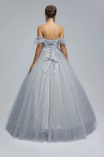 Vista 6 de Engerla Vestido largo de quinceañera de tul con cuentas para mujer