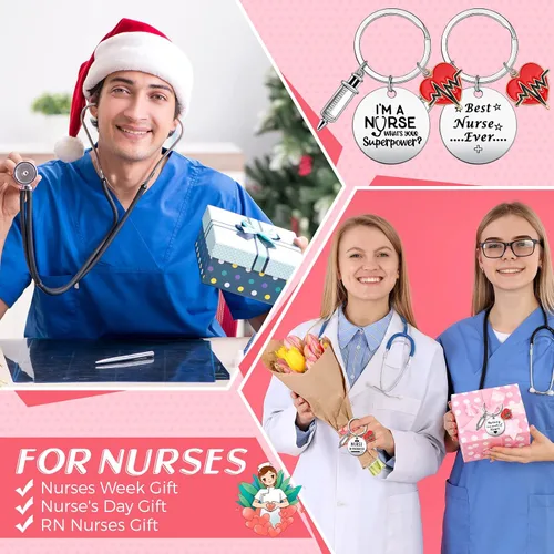Vista 2 de Yinkin 24 llaveros para enfermeras, regalos de fiesta de enfermera, regalos de semana de enfermeras, regalos de agradecimiento para mujeres