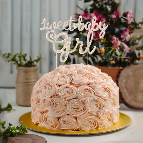 Vista 6 de LINGTEER Sweet Baby Girl - Decoración para pastel de diamantes de imitación – Saludos a la dulce niña, baby shower, hija, primer cumpleaños
