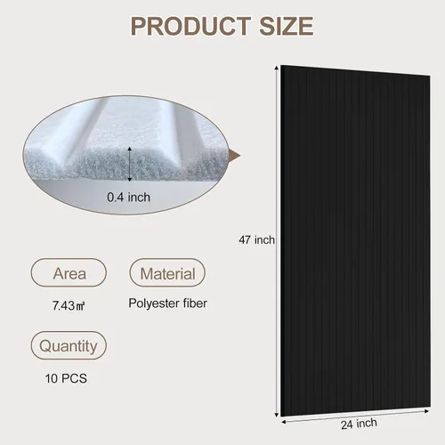 Vista 3 de Paquete de 10 paneles acústicos grandes de 48 x 24 x 0.38 pulgadas, paneles de pared autoadhesivos para amortiguar el sonido, paneles de pared Negro