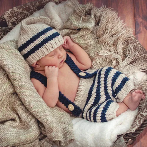 Vista 2 de Vemonllas Lindo disfraz de bebé recién nacido para niños y niñas, accesorios de fotografía, sombrero y pantalones