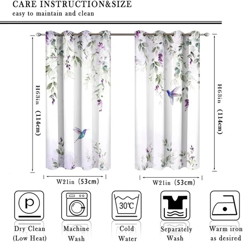 Vista 2 de Cortinas abstractas de eucalipto y colibrí, cortinas opacas con aislamiento térmico y ojales para dormitorio, 2 paneles de 45 pulgadas de largo x 21