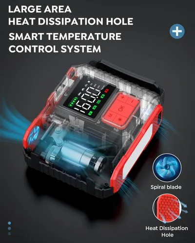 Vista 3 de Arrancador de batería para automóvil con compresor de aire, 160 PSI 8000 A pico 26800 mAh