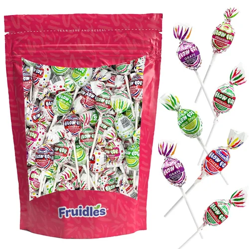 Vista 4 de Fruidles Chupetas de caramelo duro rellenas de chicle con relleno de chicle, sabores surtidos, envueltos individualmente (paquete de 10)