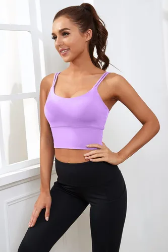Vista 3 de Everrysea Sujetador deportivo largo para mujer, con relleno, para yoga, entrenamiento, camisetas sin mangas, camisola de fitness