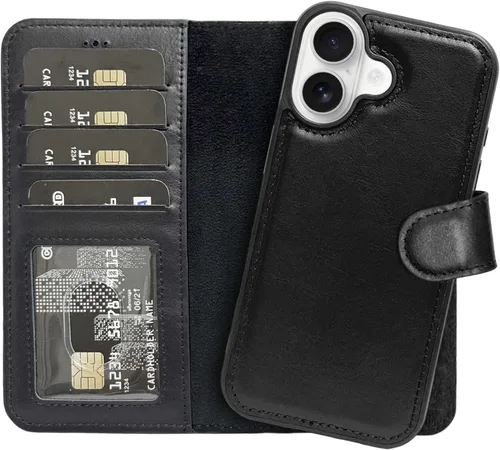 Vista 10 de HARDISTON Funda de piel auténtica hecha a mano compatible con iPhone 11 Pro de 5.8 pulgadas, funda magnética desmontable con tarjeteros - bordes