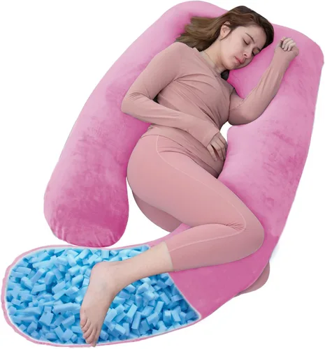 Vista 10 de Almohada corporal de espuma viscoelástica triturada, almohadas de embarazo para dormir, almohada de maternidad para mujeres embarazadas, almohada