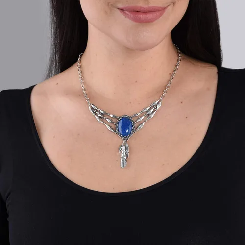 Vista 2 de American West Sterling - Placa de piedras preciosas con colgante de plumas, 16.9in