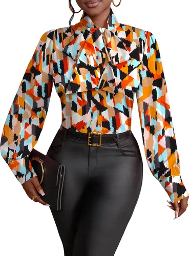 Vista 26 de Vrtige Camisa de mujer elegante con cuello de lazo, manga larga, blusa para la oficina