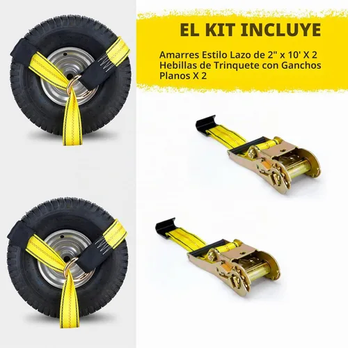 Vista 6 de Correas de neumático para un remolque de automóvil, correa de amarre de rueda de 2 pulgadas x 10 pies con ganchos a presión, correa de rueda