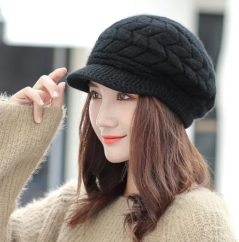 Vista 5 de Gorro de invierno para mujer, gorro de punto holgado con visera para mujeres y niñas