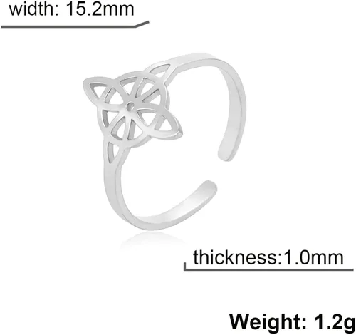 Vista 20 de UNIFT Anillo de nudo de bruja para mujer, de acero inoxidable, estilo geométrico, elegante, elegante, irlandés, nudo celta, ajustable, anillo