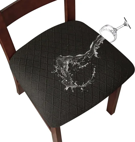 Vista 9 de Fundas de asiento impermeables para sillas de comedor, fundas para sillas de comedor y cocina (beige, 2 piezas) Jacquard Removable Machine