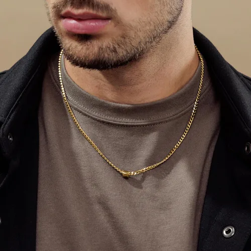 Vista 5 de Galis Classic Chains For Men - Cuban Link Chain with Small Bead Pendant, Diamond-Cut Stainless Steel, Waterproof Silver Plated Men's Necklace, Gold