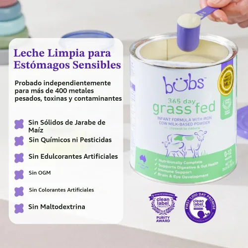 Vista 4 de Bubs Fórmula Infantil de 365 Días de Ganado Alimentado con Pasto con Hierro, Polvo a Base de Leche de Vaca para Bebés de 0-12 Meses, Hecha con Leche