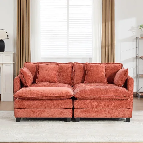 Vista 340 de Sofá seccional modular verde de 111.5", sofás seccionales grandes de 3 plazas para sala de estar, sofá nube oversized de tela chenille con otomana