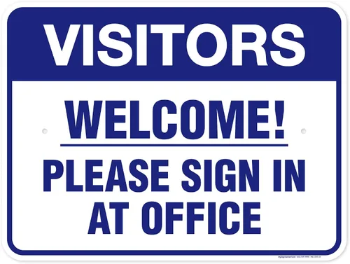Vista 9 de Letrero con texto en inglés «Welcome Please Sign In at Office», 10 x 14
