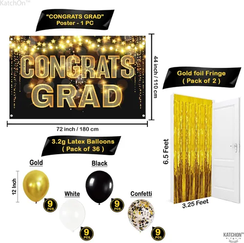 Vista 2 de Gran juego de globos de graduación dorados 2022 – Suministros para fiesta de graduación 2022 Decoraciones de graduación en negro y dorado 2022