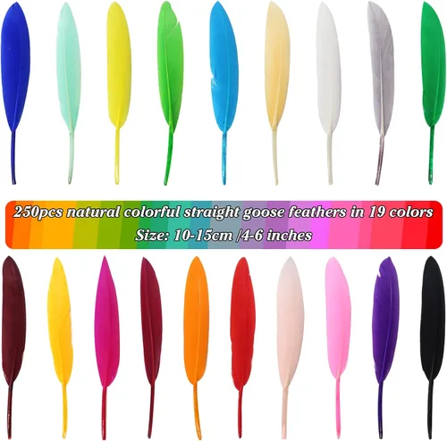 Vista 3 de TOAOB - 250 plumas de ganso coloridas para manualidades de 4 a 6 pulgadas, plumas a granel para disfraces, joyas, boda, hogar, fiesta, decoración
