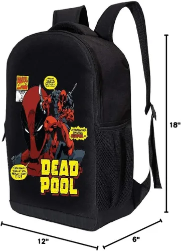 Vista 7 de Marvel Mochila clásica para piscina muerta, color negro, bolsa acolchada de malla de aire de 18 pulgadas, Portada del cómic de Deadpool, Computadora