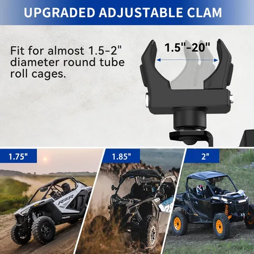 Vista 2 de Espejo retrovisor UTV, espejo retrovisor central SXS con abrazadera ajustable de 1.5 a 2 pulgadas compatible con Polaris RZR, Pioneer, Talon, Can Am