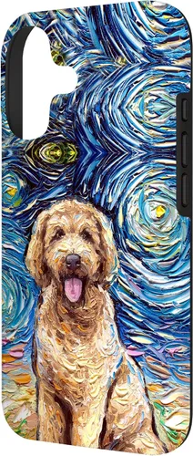 Vista 2 de Cute Goldendoodle Starry Night Doodle Dog Art by Aja Case for iPhone 17