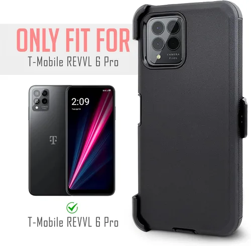 Vista 5 de Funda para T-Mobile Revvl 6 Pro 5G, funda para teléfono con protector de pantalla integrado, clip giratorio para cinturón, protección de cuerpo
