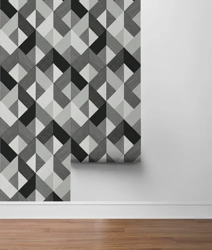 Vista 8 de NextWall Stacy Garcia Home Marquetry Papel tapiz geométrico para despegar y pegar (Greystone)