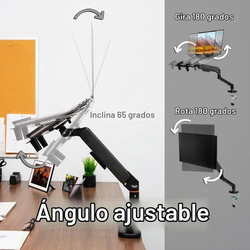 Vista 5 de Mind Reader Soporte de escritorio para laptop con resorte de gas, se adapta a laptops o monitores de 11.6 a 17.3 pulgadas, rotación de 180°