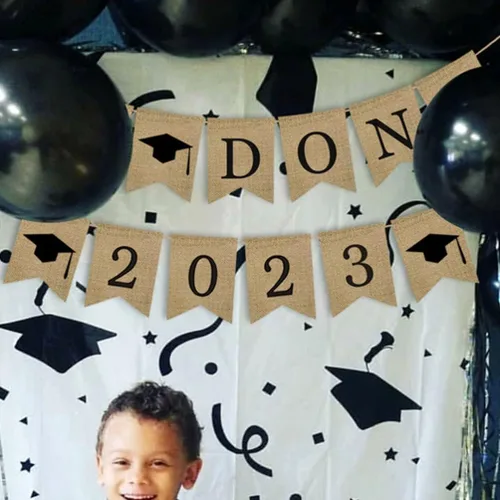 Vista 3 de ABOOFAN Im Done 2023 Banner de arpillera para fiesta de graduación, guirnalda colgante de banderines 2023 para fiesta de graduación, decoración