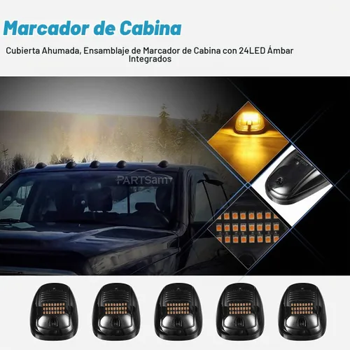 Vista 3 de Partsam 5X Luces Marcadoras Superiores Ámbar de 24 LED Ahumadas para Techo de Cabina 264146BK Conjunto con Arnés de Cables de Repuesto
