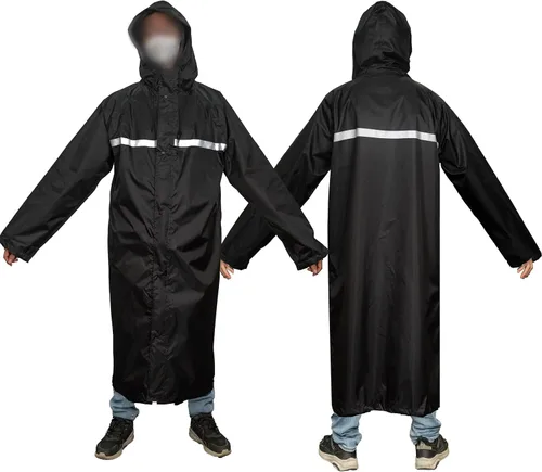 Vista 5 de LOOGU Chaqueta de lluvia con capucha, impermeable largo y ligero, poncho de lluvia de camuflaje impermeable para hombres