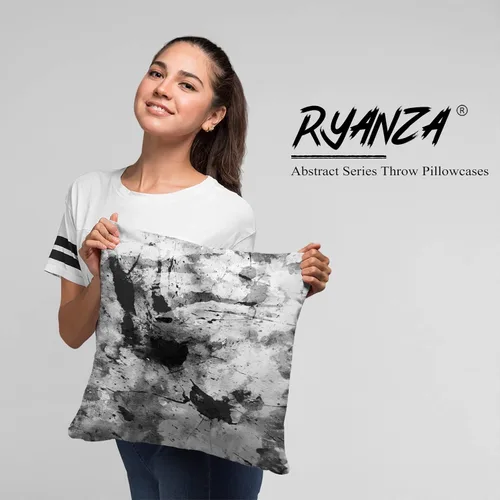 Vista 2 de Juego de 2 fundas de almohada, arte abstracto de 18 x 18 pulgadas, decoración del hogar, fundas de almohada cuadradas, fundas de almohada Blanco