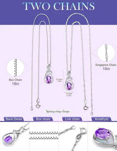 Vista 2 de Joyería fina con piedra natal para mujer, piedra preciosa natural, topacio amatista, ópalo, granate, peridoto y citrino, plata de ley, collar