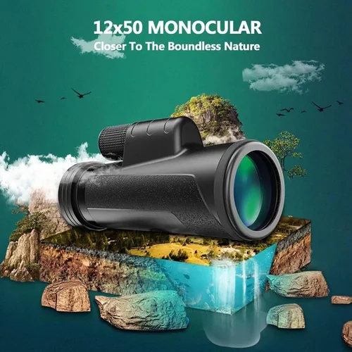 Vista 2 de Monocular Binoculars, monocular Telescope, Cell Phone monocular, Adult Zoom 12x50 HD with Cell Phone Holder Tripod for Hiking Bird Watching