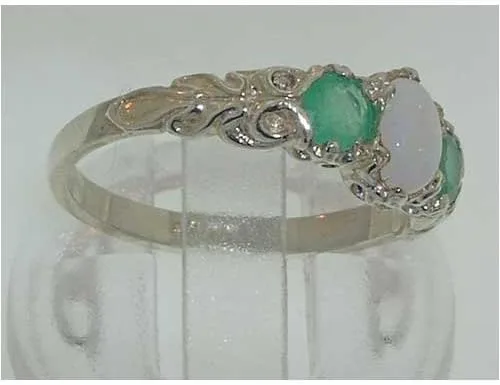 Vista 4 de Anillo de plata de ley 925 auténtico ópalo y esmeralda para mujer