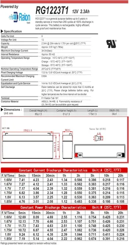 Vista 4 de Raion Power Batería AGM de repuesto de 12V 2.3Ah para Hoyer HPL-P - 4
