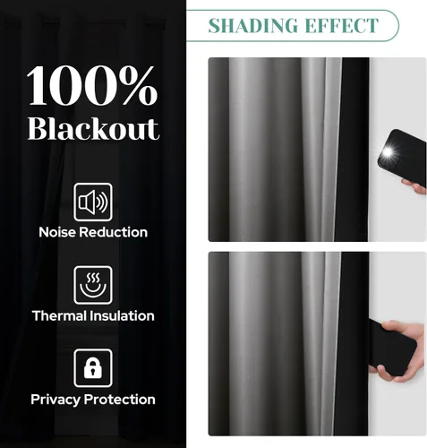 Vista 2 de HOMEIDEAS Cortinas negras 100% opacas degradadas, 52 pulgadas de ancho x 63 Negro