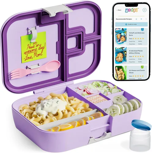 Vista 13 de YOOPI Fiambreras para niños con 4 compartimentos a prueba de fugas, lonchera para la escuela con contenedores para lonchera, caja de sándwich ligera