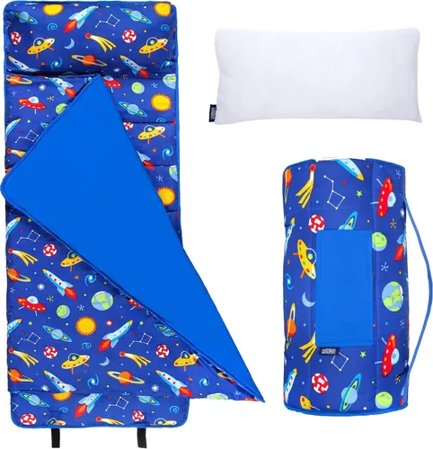 Vista 15 de Wildkin Microfiber Nap Mat for Kids 50 x 20 in all-in-one microfiber nap mat with attached blanket, removable pillow, roll-up straps and carry